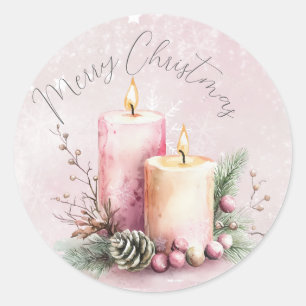 Pegatina Redonda acuarela Navidades rosados vela 1er cumpleaños