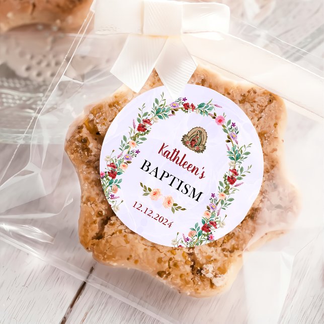 Pegatina Redonda Acuarela Neutra Bautismo Floral (Subido por el creador)