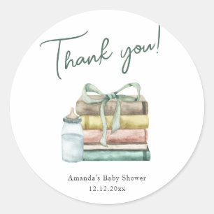 Pegatina Redonda Acuarela Nuevo Capítulo Baby Shower Gracias
