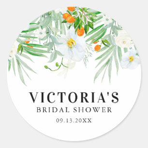 Pegatina Redonda Acuarela Orquídeas y Kumquats Despedida de Soltera