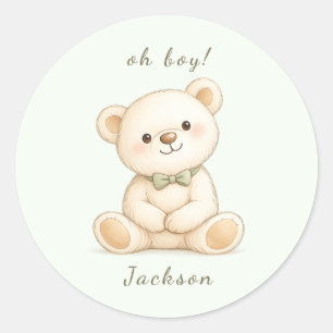 Pegatina Redonda Acuarela Oso de Peluche Oh Chico Baby Shower