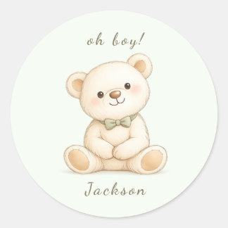 Pegatina Redonda Acuarela Oso de Peluche Oh Chico Baby Shower