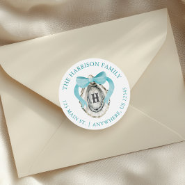 Pegatina Redonda Acuarela Ostión Costero Dirección Monograma