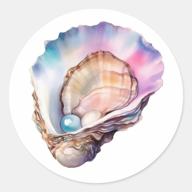 Pegatina Redonda Acuarela Ostra (Anverso)