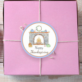 Pegatina Redonda Acuarela Otoño Deslumbra Especie De Calabaza, Pie