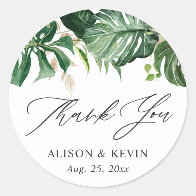 Pegatina Redonda Acuarela Palm Tropical Sale Gracias (Anverso)