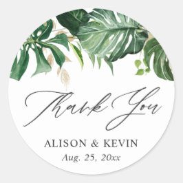 Pegatina Redonda Acuarela Palm Tropical Sale Gracias