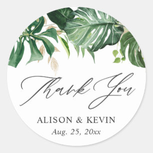 Pegatina Redonda Acuarela Palm Tropical Sale Gracias
