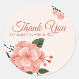 Pegatina Redonda Acuarela Peach Flower Gracias