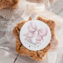 Pegatina Redonda Acuarela personalizada Dusty Pink Bow Primer cumpl