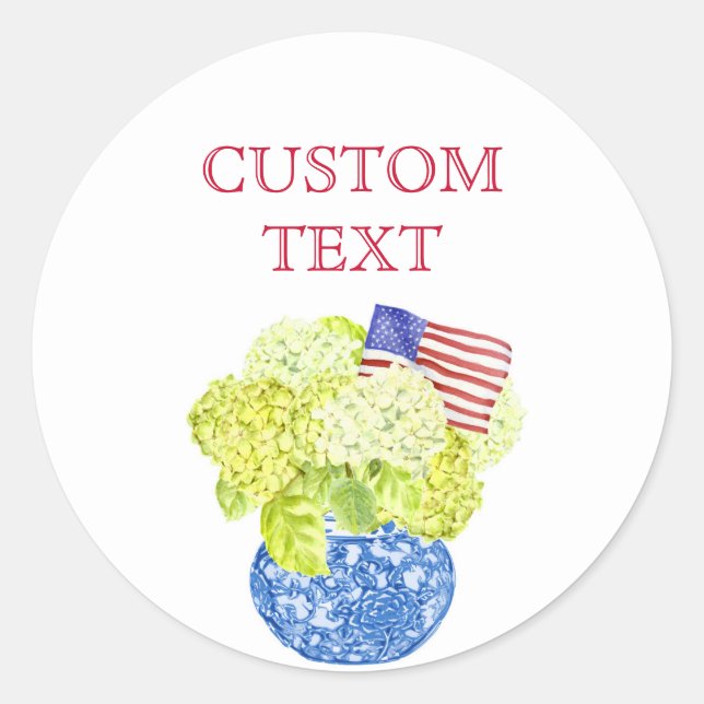 Pegatina Redonda Acuarela personalizado Hydrangea Bandera Americana (Anverso)