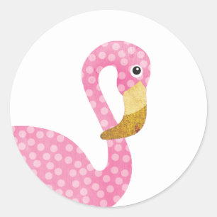 Pegatina Redonda Acuarela Pink Polka Dot Flamingo