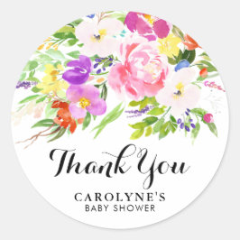 Pegatina Redonda Acuarela Primavera Blooms Baby Shower Gracias
