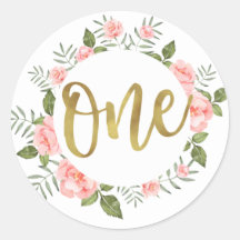 Acuarela Primer Cumpleaños Oro y Floral Rosa