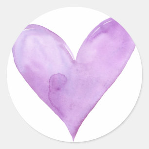 Pegatina Redonda Acuarela Purple Heart, corazón de la tarjeta del