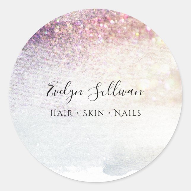 Pegatina Redonda acuarela purpurina púrpura (Anverso)