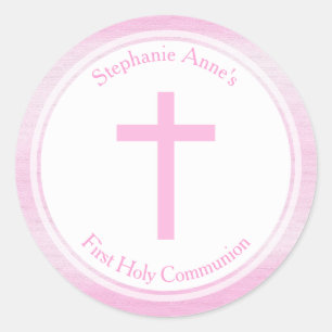 Pegatina Redonda Acuarela rosa de la comunión