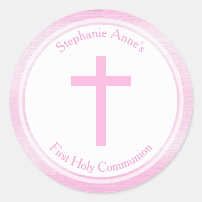Pegatina Redonda Acuarela rosa de la comunión (Anverso)