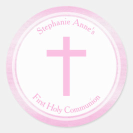 Pegatina Redonda Acuarela rosa de la comunión