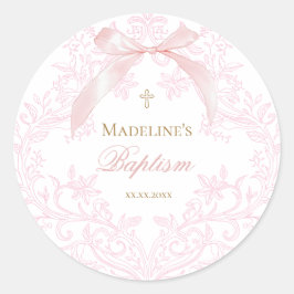 Pegatina Redonda acuarela rosa escudo Bautismo