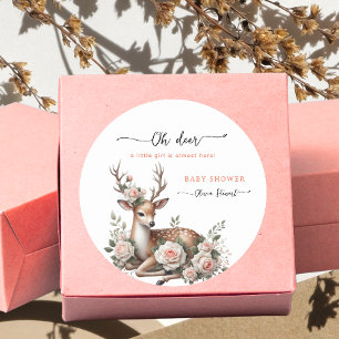 Pegatina Redonda Acuarela Rosa Floral oh ciervo baby shower