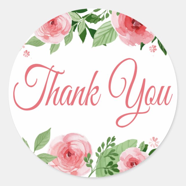 Pegatina Redonda Acuarela Rosa Floral Rosa (Anverso)