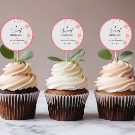 Pegatina Redonda Acuarela rosa y rojo Corazón dulce Gracias Fiesta