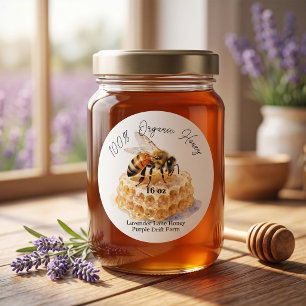 Pegatina Redonda Acuarela Rústica Panal de Abejas Miel Dorada