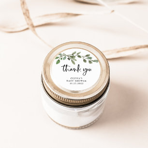 Pegatina Redonda Acuarela Simple de Verdor   Gracias Baby Shower
