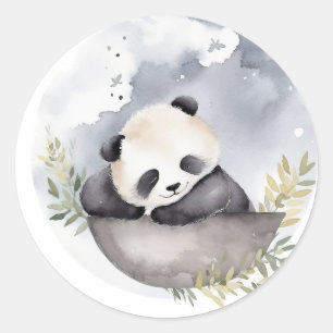 Pegatina Redonda Acuarela Sleepe Baby Panda Bear