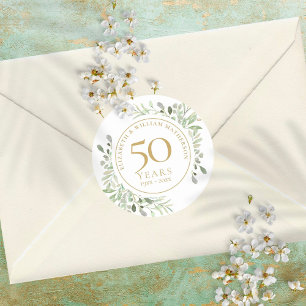 Pegatina Redonda Acuarela Suave Vegetación 50 Aniversario