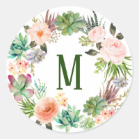 Acuarela Suculenta Monograma de floral de flor