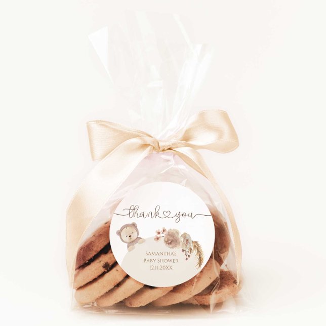 Pegatina Redonda Acuarela Teddy Bear Baby Shower Favor Gracias (Subido por el creador)