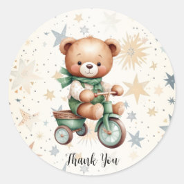 Pegatina Redonda Acuarela Teddy Bear Stars Green Bike Fiesta