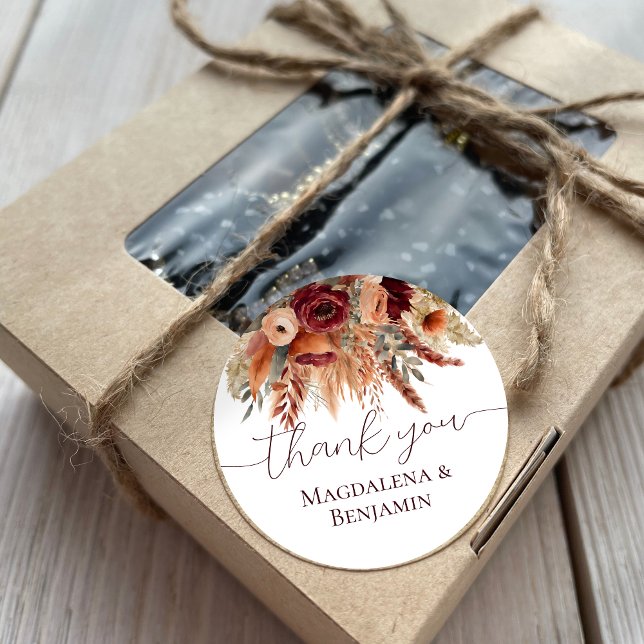 Pegatina Redonda Acuarela Terracota Flores Pampas Gracias (Subido por el creador)