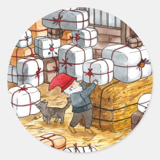 Pegatina Redonda Acuarela tradicional sueca de Navidades de tomate (Anverso)