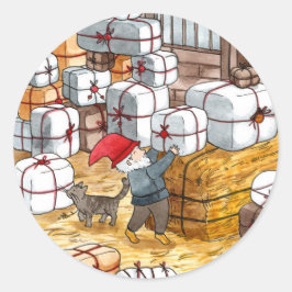 Pegatina Redonda Acuarela tradicional sueca de Navidades de tomate