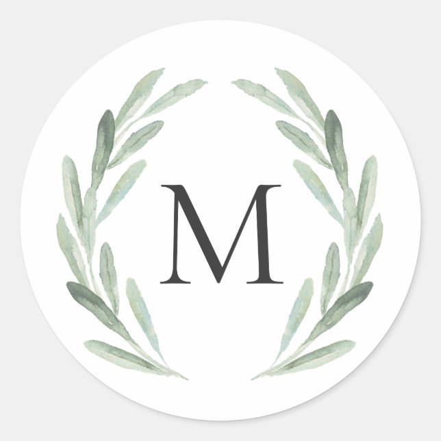 Pegatina Redonda Acuarela Verde Rústica Moral Monograma simple (Anverso)