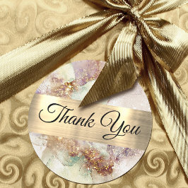 Pegatina Redonda Acuarela y Relieve metalizado dorado Gracias