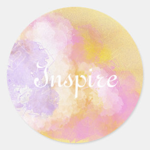 Pegatina Redonda Acuarelas abstractas - fondo anaranjado