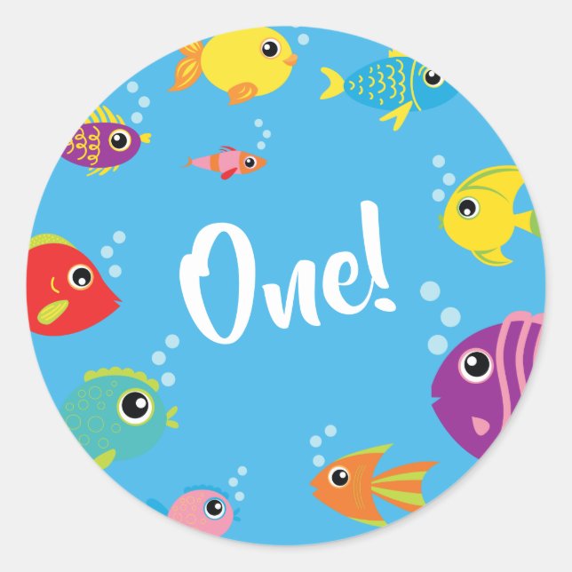 Pegatina Redonda Acuario de pescado Primer cumpleaños Gracias Pegat (Anverso)