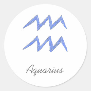 Pegatina Redonda Acuario. Rótulo Astrológico Zodiaco. Azul RNK.