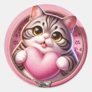 Pegatina Redonda AD 002 - Gráficos digitales de gatos pequeños