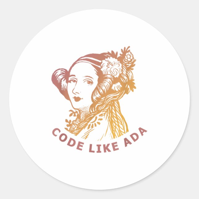 Pegatina Redonda Ada Lovelace Amanecer Gradiente Código Como Ada  (Anverso)