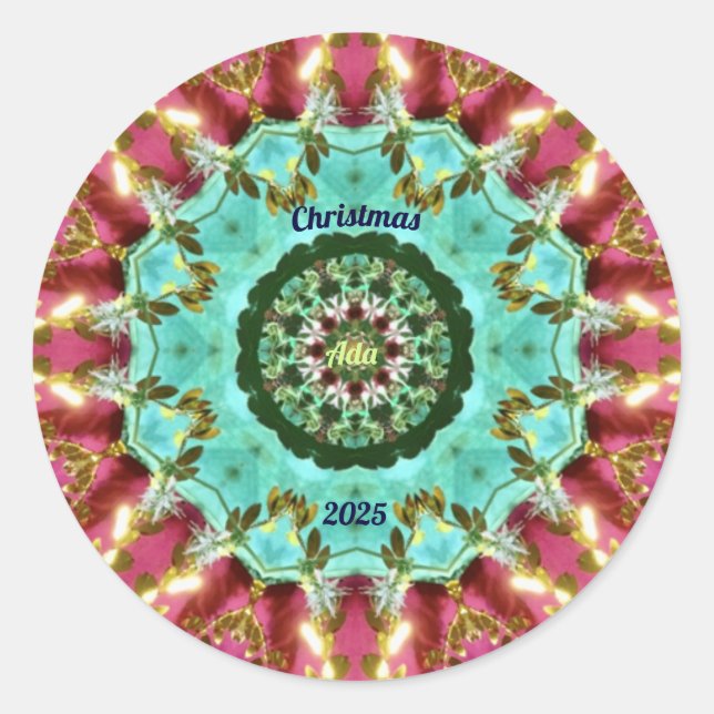 Pegatina Redonda ADA ~ NAVIDADES 2025 ~ ¡WOW! Oro verde rojo (Anverso)