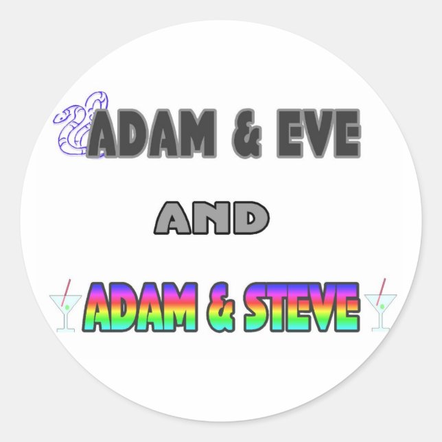 Pegatina Redonda Adam y Eve y Adam y Steve (Anverso)