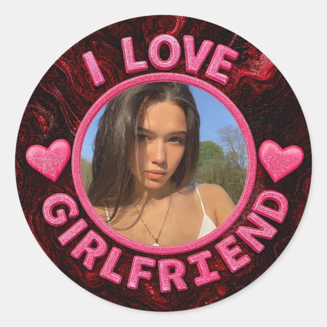 Pegatina Redonda Add Girlfriend photo Gift Birthday Anniversary  (Anverso)