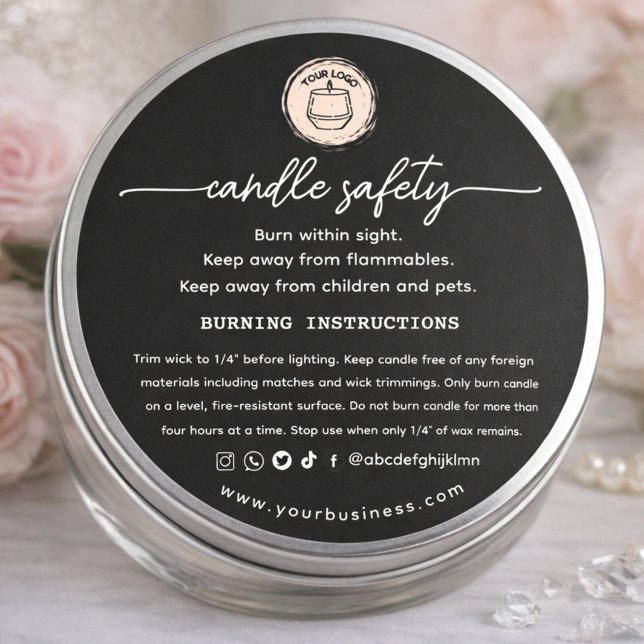 Pegatina Redonda Add your Logo Elegant Black Candle safety Label (Subido por el creador)