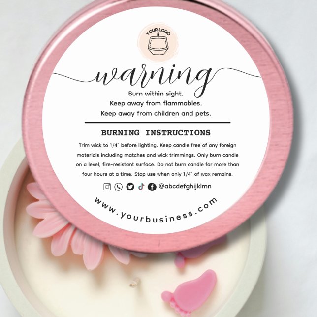 Pegatina Redonda Add your Logo Elegant Personalized Candle Warning  (Subido por el creador)