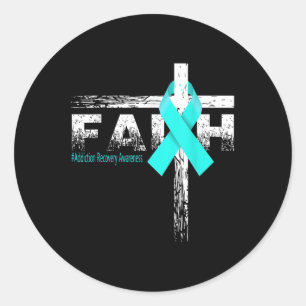 Pegatina Redonda Addication Recovery Awareness Christian Faith y am